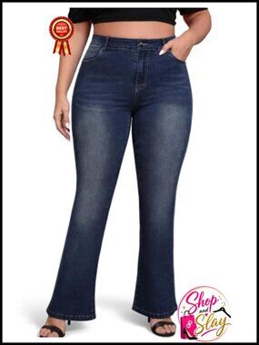 Plus Size High Waisted Bootcut Stretch Jeans for Women